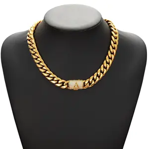 18K Vacuum-gold Plated 14mm A-Z Letters Miami Cuban Link Chain Hip Hop Jewelry Necklace or Bracelet with 5A+ Canada Zircon Jewelry Fashionable Accessory Valentines Birthday Gift for GF Men Women unisex Monaco Mexico & Micro Promise chains For Husband