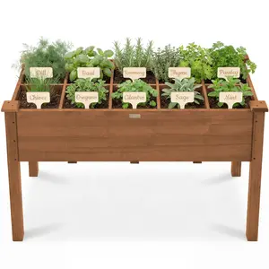 Best Choice Products Raised Garden Bed Planter Box - Elevated Wooden Herb Vegetable Planter, 10 Grid Sections