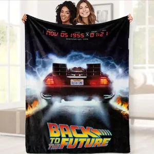 1pc Back to the Future Car Print Flannel Throw Blanket - 280GSM Polyester Non-Woven Fabric, Digital Print, Soft Cozy Retro Style, Fading-Proof, All-Seasons, Multipurpose Nap Blanket, Ideal Birthday Gift for Friends, Car Print Blankets