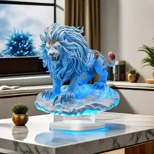 Ice King Lion Statue 8"x7" - Boho Style Acrylic Desk Decor for Home, Office & Cafe | Animal Theme Multipurpose Gift Ornaments Decoration Art Bj-96