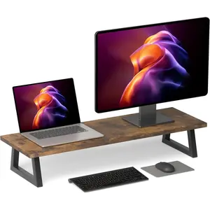 31.5 inch Dual Monitor Riser for 2 Monitors, Long Monitor Stand Riser TV Stand Riser, Wood & Steel Desktop Riser for Desk, Desk Organization for Home Office