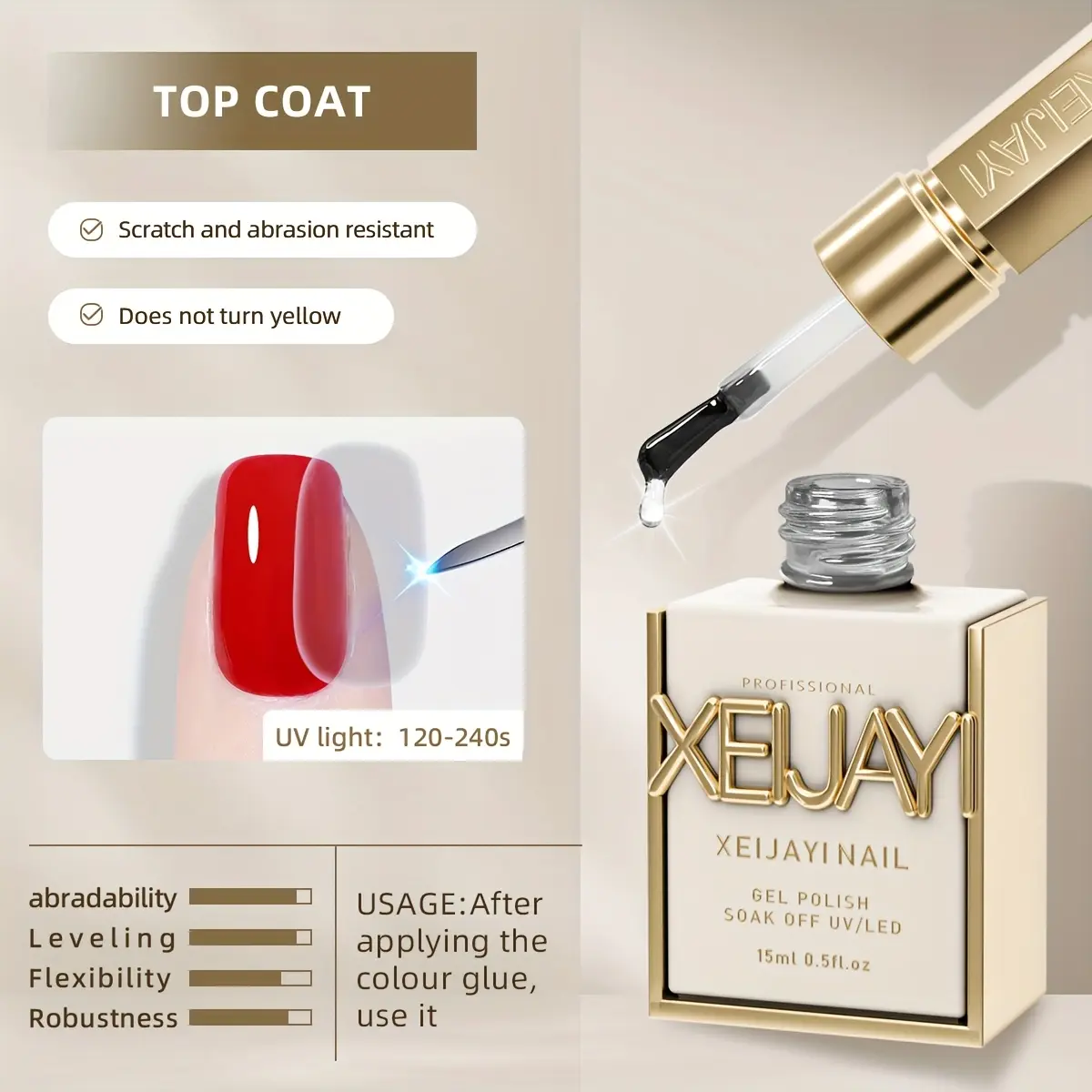 Nail Art Functional Gel — No Wipe Gel Top Coat Base Coat Hardening Nail Gel Ultra-Bright Glossy Long-Lasting Soak-Off LED Gel for Salon Women DIY