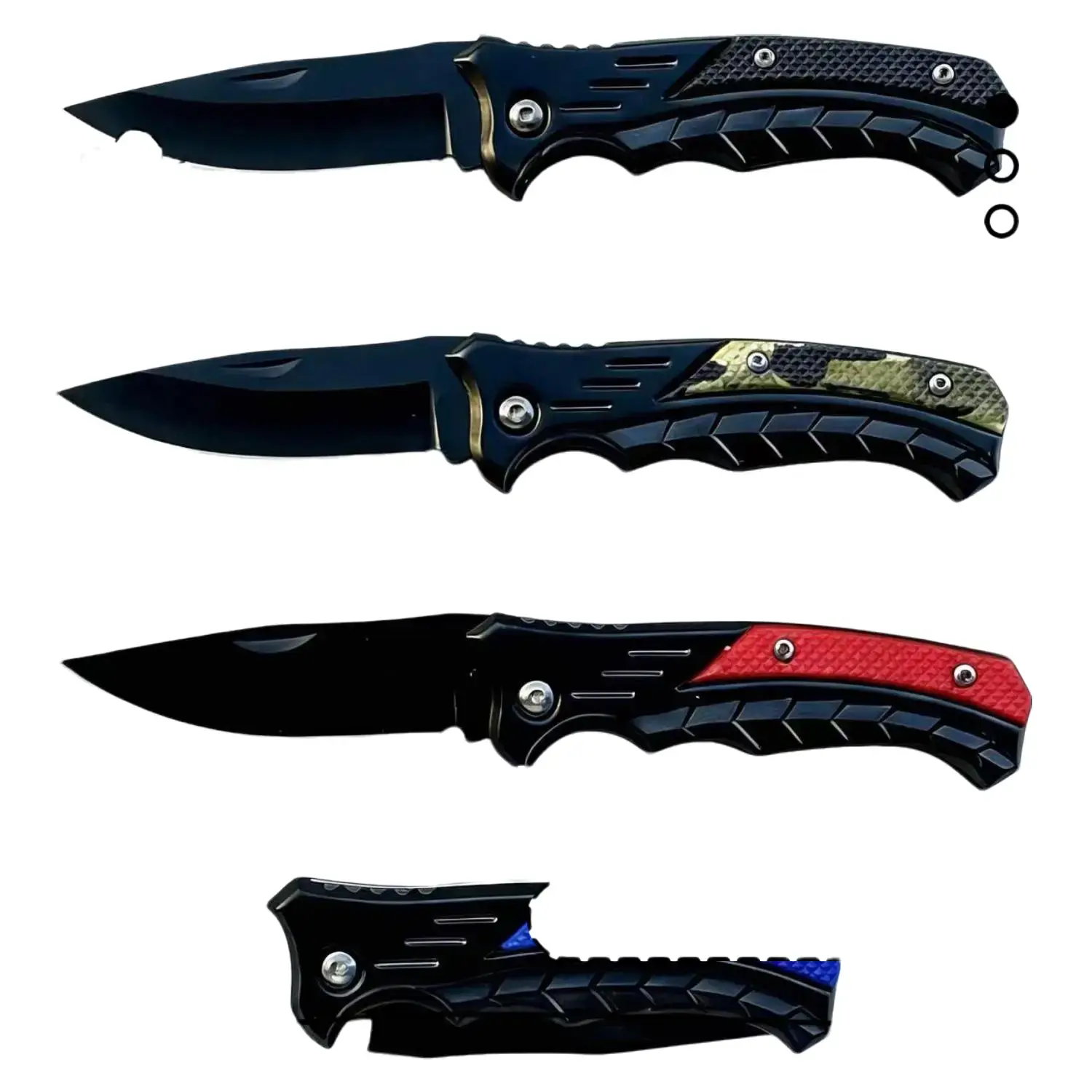 4-Piece Camouflage Folding Knife Set with Stainless Steel Blades & 3D Anti-Slip Handles - EDC Camping Accessories for Men, Hiking Gear, Edc Gear, Fighting, Non Slip, Peeling, Whittling, Anti-Slip Grip