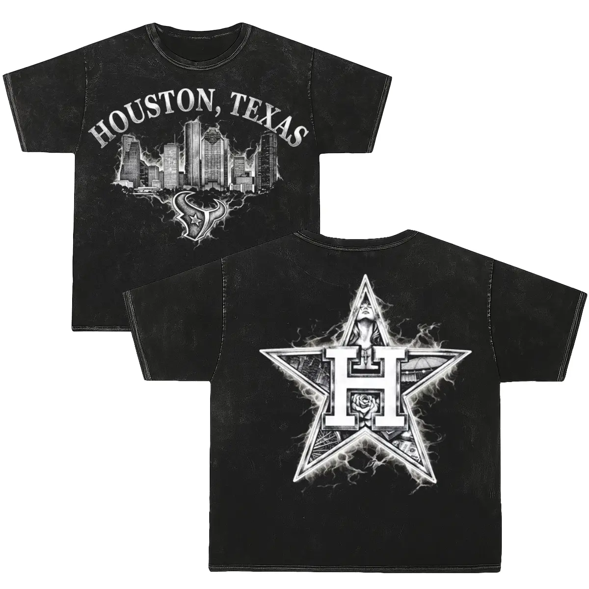 Houston Texas Graphic Tee, H-Town Representative Vintage Washed Shirt, Game Day Aesthetic Vintage Washed Tee, Womenswear, Menswear