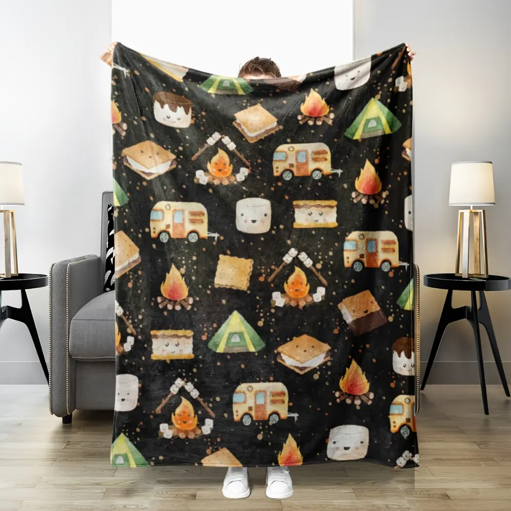Camping Blanket for Kids Boys, Adventure Outdoor Throw Blanket, Cute Camper RV Tent Fire Blanket, Soft Cozy Blanket for Bedroom Couch Sofa, Camping Theme Room Decor, Birthday Christmas Gift for Boys, Little Explorer Blanket