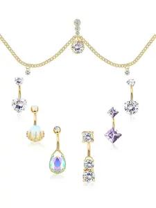 8-Piece Set: Navel Rings, Adjustable Waist Chain, Navel Piercing, Belly Button Piercing, 316L Surgical Stainless Steel, Opal CZ, Cute Navel Rings, Navel Piercing, Women's Jewelry