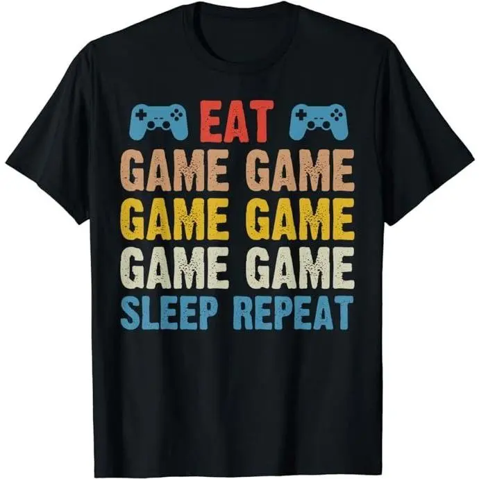 [100% Cotton] Funny Gamer Eat Sleep Game Repeat Video Games Lovers T-Shirt T-Shirt For Men And Women