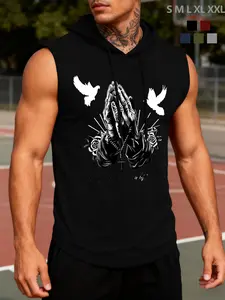 Praying Hands Religious Hooded Tank - Minimal Faith-Based Top