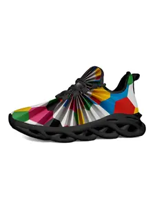 Exclusive Recommendation! Geometric Kaleidoscope Knit Sole Sneakers, Trendy Fashion Hotspot, Dope Colorway + Hollow Out Knit Sole