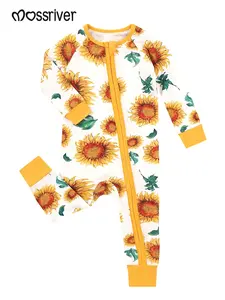 Baby one-piece dress with cute cartoon sunflower pattern on it. Long-sleeved one-piece dress with zipper design. Baby crawling suit. Baby baptism dress. Suitable for all seasons. Soft fabric.