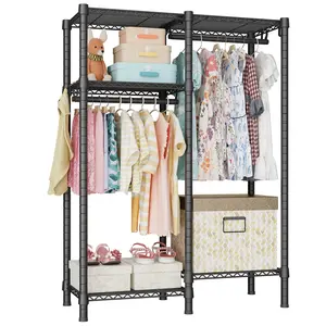 Ulif F1 Small Garment Rack 4 Tiers Freestanding Portable Heavy Duty Closets Metal Clothes Rack Bedroom Organiser