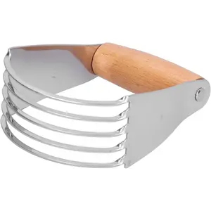 Dough Blender Stainless Steel Pastry Cutter Pastry Mixer with Heavy Duty Blades 2 Colors (Wood color)