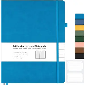 Lined Journal Notebook, 8.5" x 11" Hardcover Leather Notebook for Work, Wide Ruled Notebook Journal for Women Men, 192 Thick Paper, Lay Flat, 2 Pockets, A4 Large Journals for Writing, Navy Notebook