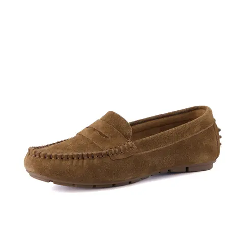 Cushionaire Daley Penny Loafers for Women | Comfortable Genuine Suede Slip on Shoes | Casual Office Driving Flats with Soft Suede Upper and Moc Toe Stitching | Flexible Rubber Outsole Dress Shoes for Everyday Wear