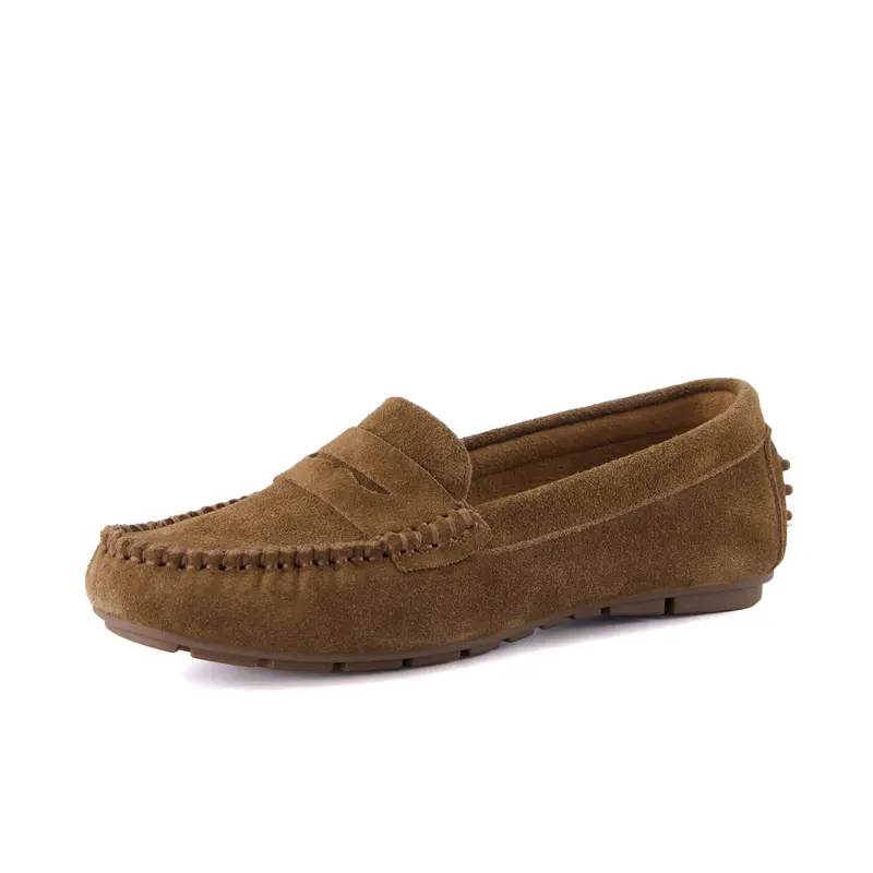 Cushionaire Daley Penny Loafers for Women | Comfortable Genuine Suede Slip on Shoes | Casual Office Driving Flats with Soft Suede Upper and Moc Toe Stitching | Flexible Rubber Outsole Dress Shoes for Everyday Wear