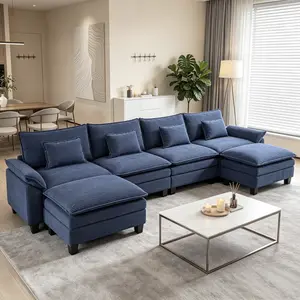 157" U-Shaped Modular Cloud Sectional Sofa, Deep Seat with Ottoman & Pillows, Ultra-Comfy Corduroy Loveseat for Living Room & Apartment - [4 Boxes Shipped], Cloud Sectional Couch
