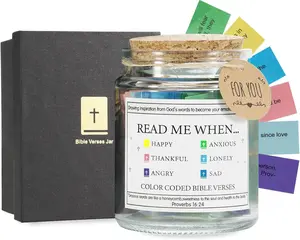 Read Me When Bible Verses Jar, 96 Color-Coded Scripture Cards for Daily Encouragement, Motivational Prayer Jar, Christian Gifts for Women & Men, Mother'S Day Birthday Gifts, Glass Jar with Cork Lid Anodsteryjk