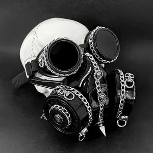 Gothic steampunk skull chain gas half mask with goggles Halloween mask props