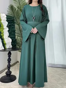 Women's Solid Color Round Neck Long Sleeve Dress, Elegant Fashion Casual Tie Back  Muslim Dress for Daily Outdoor Wear, Women's Islamic Clothing for All Seasons, Hijabi Cute Dresses, Muslim Women Gowns