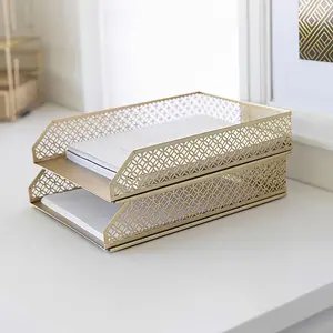 Desk Accessories Metal Letter Tray Set - Stackable Paper Trays for Desk, Office Trays for Desk Organizer, File Baskets for Desk - 9.6"x 13.5"x 5.3"