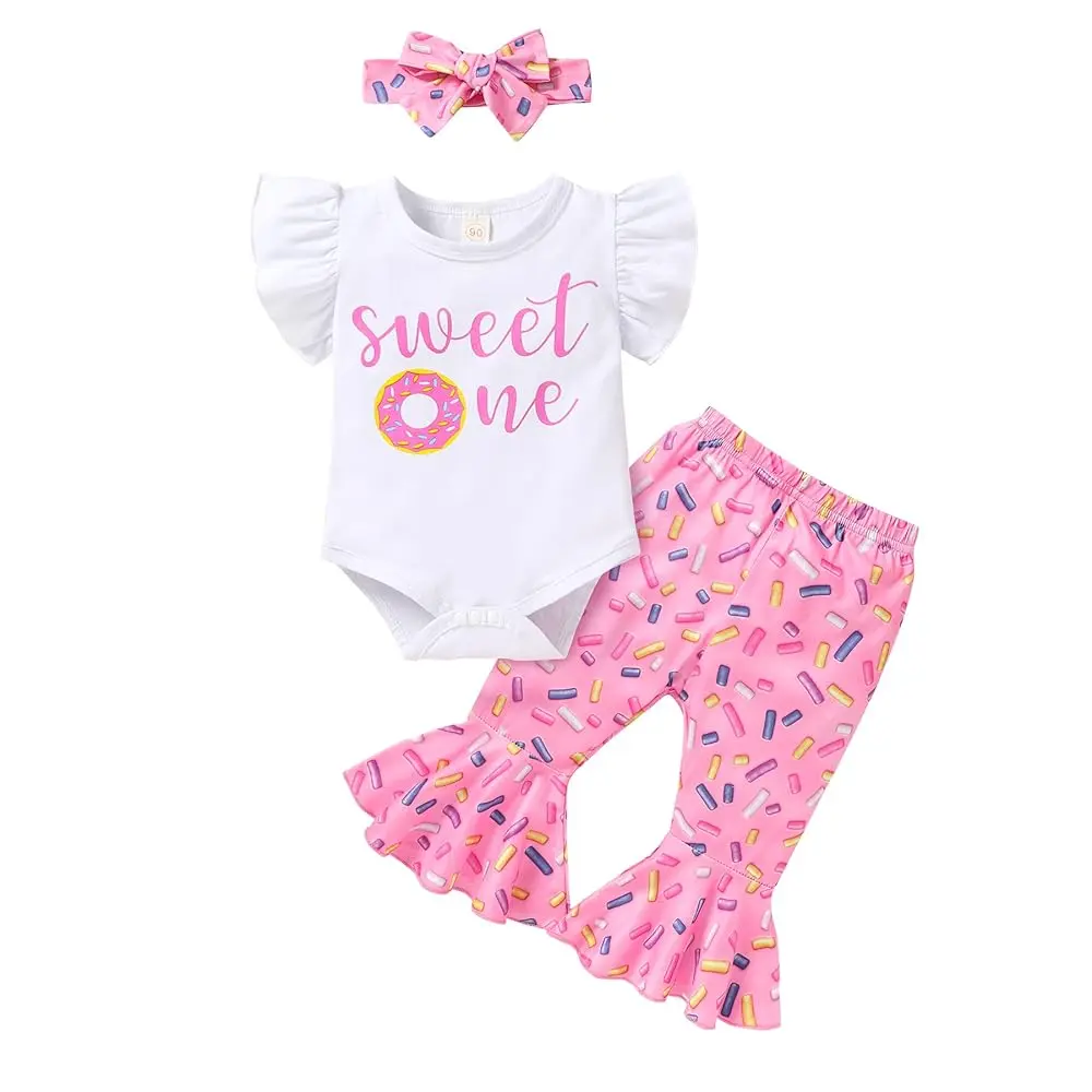 Baby Girl 1st Birthday Outfit - My First Birthday Romper & Flared Pants tiktokshopspringglowup Gift Sets Newborn Essential Set Baby Clothing Summer Gift Set