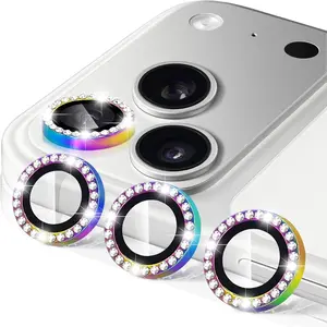 3pcs HD Tempered Glass Camera Lens Protectors for iPhone 17 16 15 14 13 12 11 16e plus pro max mini , Shiny Glitter Design with Sparkling Crystals, Easy Installation & Strong Adhesion, Scratch-Resistant Protection, Phone Lens Protector
