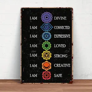 Chakra Affirmation Metal Sign Rustic Vintage Whimsigoth Aesthetic Cottagecore Yoga Gift Wicca Dark Art Durable Home Garden Decor Perfect For Yoga Enthusiasts Wiccans And Spiritual Seekers