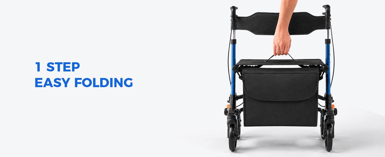 Foldable Rollator Walkers with Seat for Seniors, Big Wheels, 330 lb. Weight Capacity, Adjustable Handles and Seat Height, Lightweight Rolling Walker