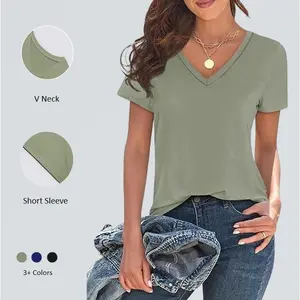 Imily Bela Women's V Neck T Shirt Lightweight Short Sleeve Casual Loose Fit Basic Summer Top Soft Fabric Daily OOTD