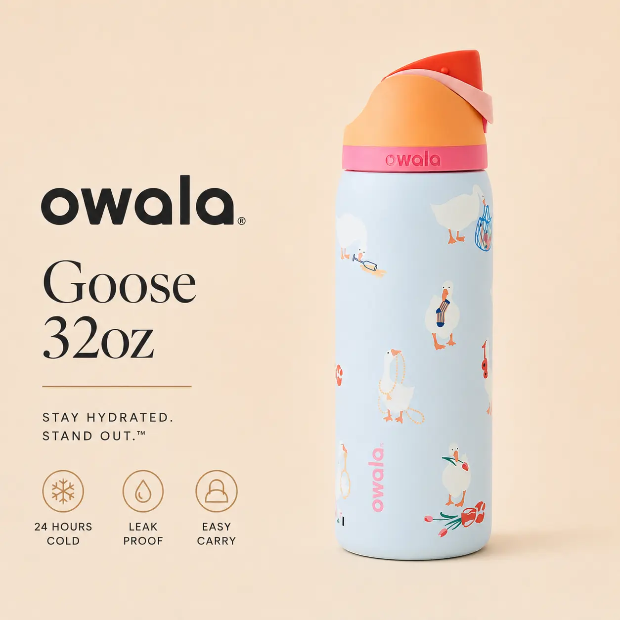 Owala Goose Limited-edition FreeSip 32oz Leak-Proof Stainless Steel Water Bottle Gift Idea for Girls Tiktok Viral