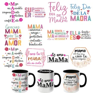 12Pcs/Set Mother's Day in Spanish DIY Glass Jar Packaging Stickers Decoration Vinyl UV DTF High Self-Adhesive Transfer Paper Decorative Stickers Is Suitable For Decorating Cups And Bottles