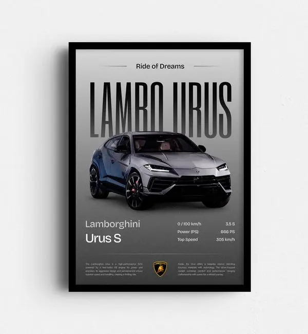 Lamborghini Urus Poster – Luxury SUV Wall Art, Car Print, Supercar Decor, Minimalist Auto Poster, Gift for Car Lovers, Automotive Poster
