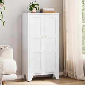Letaya Metal Storage Cabinet with Doors and 3 Adjustable Shelves - 47" White Kitchen Pantry Storage Cabinet Locker for Kitchen,Living Room,Dining Room