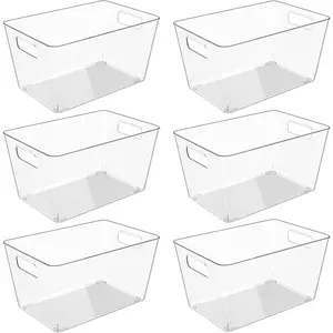 Pack Clear Plastic Storage Bins, 11" Large Pantry Organizer Bins with Handles, Plastic Containers for Organization