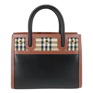 Pre-owned BURBERRY Canvas Tote Bags Title Two Handle Vintage Check Tote Bag Black