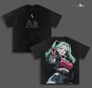 Cyberpunk Edgerunners. David Lucy Rebecca Anime Double Printed Vintage Washed Tee Unisex Oversize Anime Manga Washed Heavyweight Cotton T-shirt