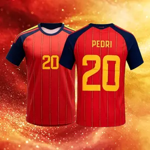 2026 Spain Home And Away Red And White 19# Lamine Yamal And 20# Pedri Short And Long Sleeve Soccer Jersey Fans Version