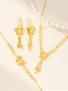 Women's Luxury Butterfly Jewelry Set, 24k Necklace Earrings Bracelet, Rust Resistant, Elegant Accessory for Weddings Parties
