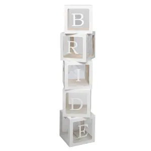 11 1/2" Bride Clear Plastic with White Cardstock Trim Balloon Boxes – 5 Pc.