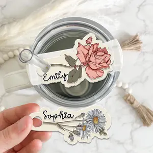 Personalized Birth Flower Tumbler Name Plate, Custom 30oz 40oz Tumbler Name Tag For Stanley Cup, Birthday Gift For Friends, Bridesmaid Gifts
