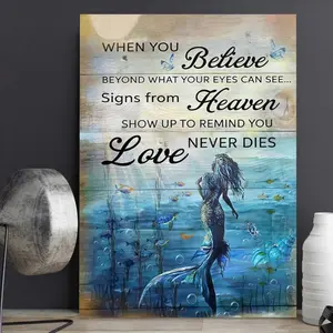 2D Single Mermaid Mural Marine Theme Decorative Painting Mermaid Marine Hanging Painting Mermaid Oil Painting Replica Artwork Home Decoration Painting with Frame Suitable for Living Room Bedroom Bathroom