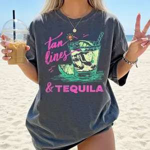 Tan Lines And Tequila, Margarita Beach Ready, Vacation, Sunshine, Summer Fun Comfort Colors T-Shirt, Women's Comfort Colors Tee