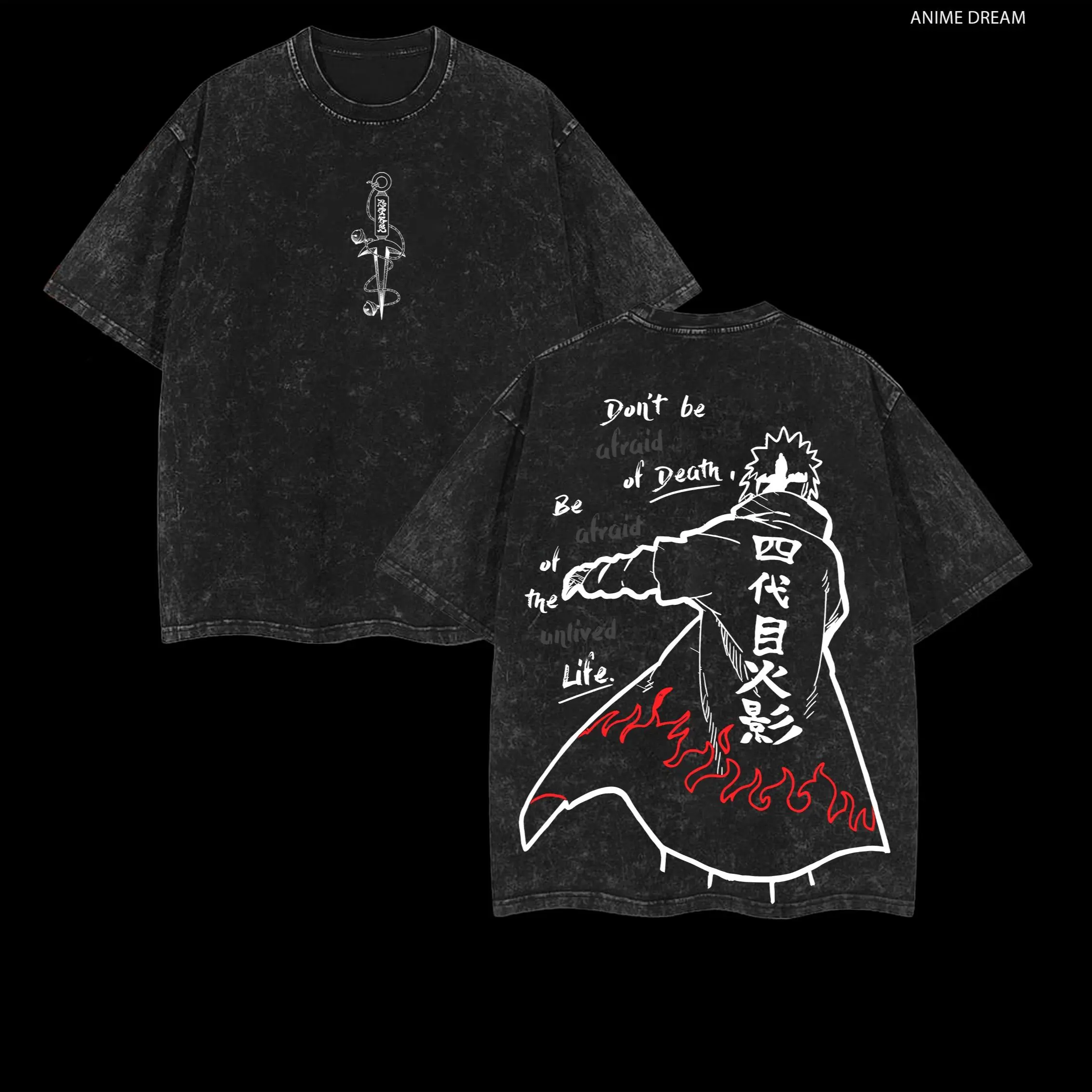 Namikaze Minato Naruto Anime Double Printed Vintage Washed Tee Unisex Oversize Anime Manga Washed Heavyweight Cotton T-shirt, Gift For Anime Fan, Anime Lover