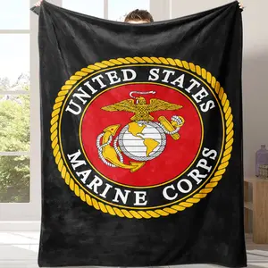 United States Marine Corps USMC Eagle Globe Anchor Flannel Blanket, Semper Fidelis Veteran Military Plush Throw Blanket, Soft Warm Cozy Patriotic Home Decor Blanket for Bed Sofa Couch, Perfect Gift for Marines Veterans Family Military Holiday Present