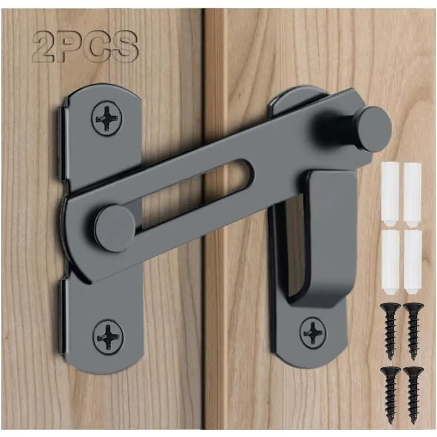2 count Barn Door Lock, 180  Flip Sliding Barn Door Latches, Gate Latch for Barn Door, Sliding Door, Pet Door, Garage, Bathroom, Window, Outdoor(Black)
