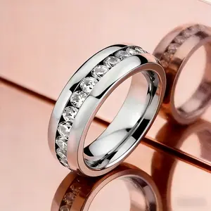 6mm Wide Luxury Full-Row Cubic Zirconia Ring, 925 Silver Plated, Unisex Wedding and Engagement Jewelry, Christmas and Valentine's Day Jewelry Gift