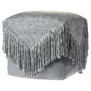 Ox Bay Distressed Fringe Wool Blend Pouf Ottoman