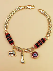 Boho Style Copper Plated 14k Bracelet with Pendant, Beaded Evil Eye Elephant Charm, Fashion Accessory for Women