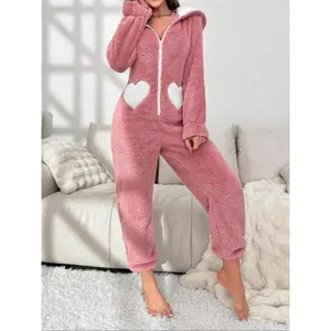 Rabbit Ear Hoodie Onesie, Fleece-Lined Warm Pajama Set, Casual Style, Suitable for All Seasons, Thickened Fabric, Comfortable Fit