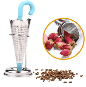 TIKA Umbrella Tea Infuser with Drip Tray, Stainless Steel Fine Mesh Strainer with Silicone Lid for Loose Leaf Tea